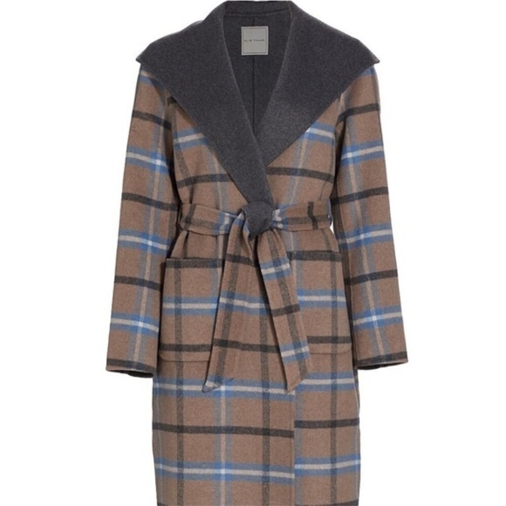 Elie Tahari blue Wallace plaid coat, size medium - Picture 1 of 10